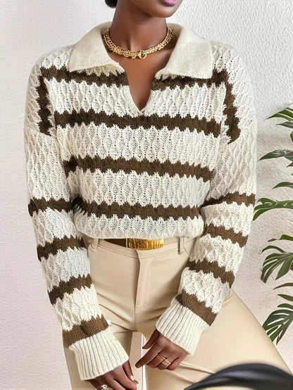 Striped Knit Polo Sweater