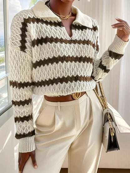 Striped Knit Polo Sweater