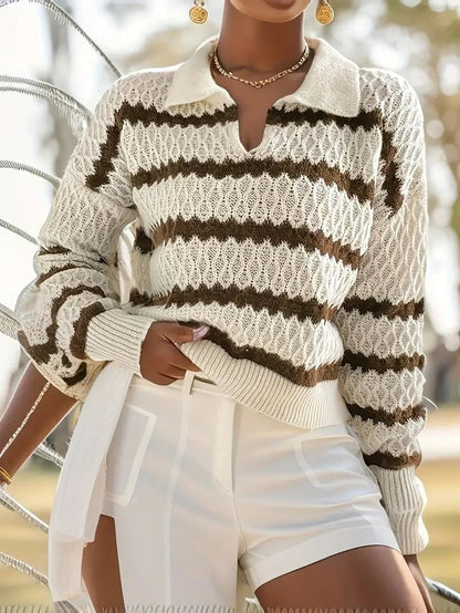 Striped Knit Polo Sweater