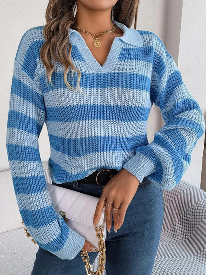 Striped Knit Polo Sweater