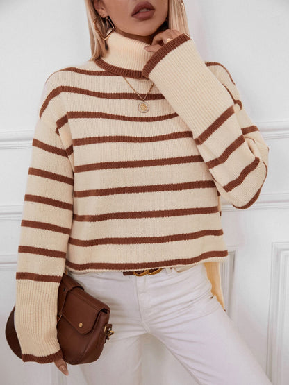 Striped Knit Turtleneck Sweater – Cozy and Chic Pullover