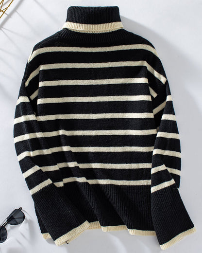 Striped Knit Turtleneck Sweater – Cozy and Chic Pullover