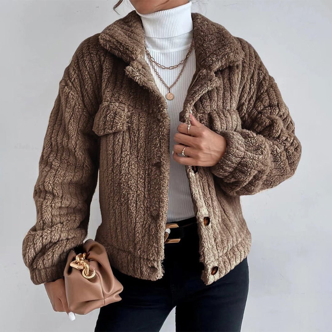 Textured Sherpa Button-Up Jacket - Cozy Coat