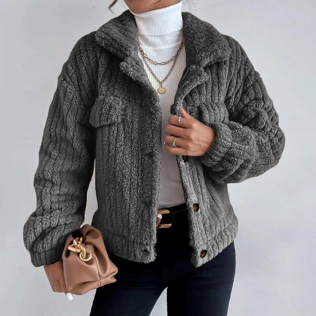 Textured Sherpa Button-Up Jacket - Cozy Coat