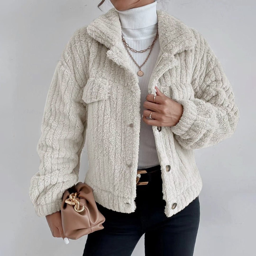 Textured Sherpa Button-Up Jacket - Cozy Coat