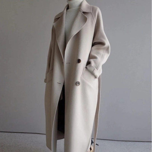 Timeless Long Wool Coat – Elegant Double-Breasted