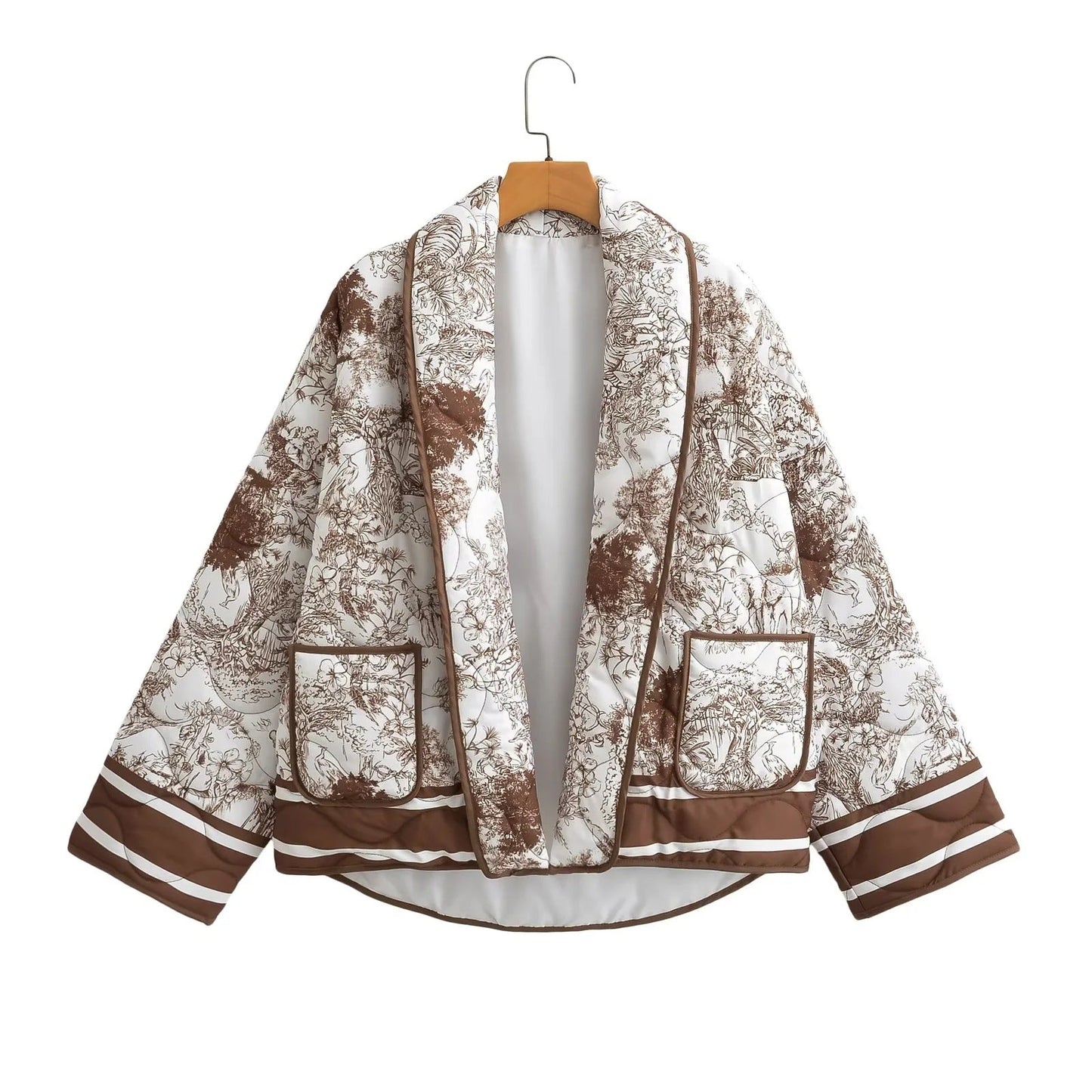 Vintage-Inspired Print Puffer Jacket – Bold and Cozy Outerwear