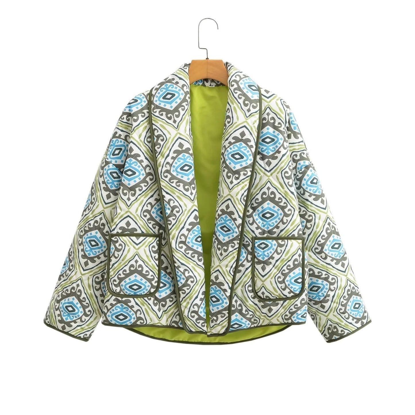 Vintage-Inspired Print Puffer Jacket – Bold and Cozy Outerwear