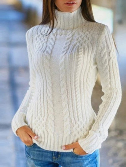 White Cable Knit Turtleneck Sweater