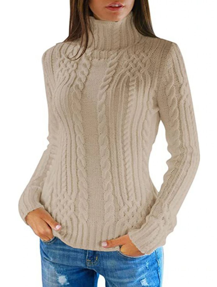 White Cable Knit Turtleneck Sweater