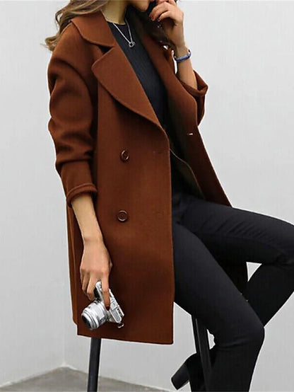 Classic Wool Blend Double-Breasted Coat