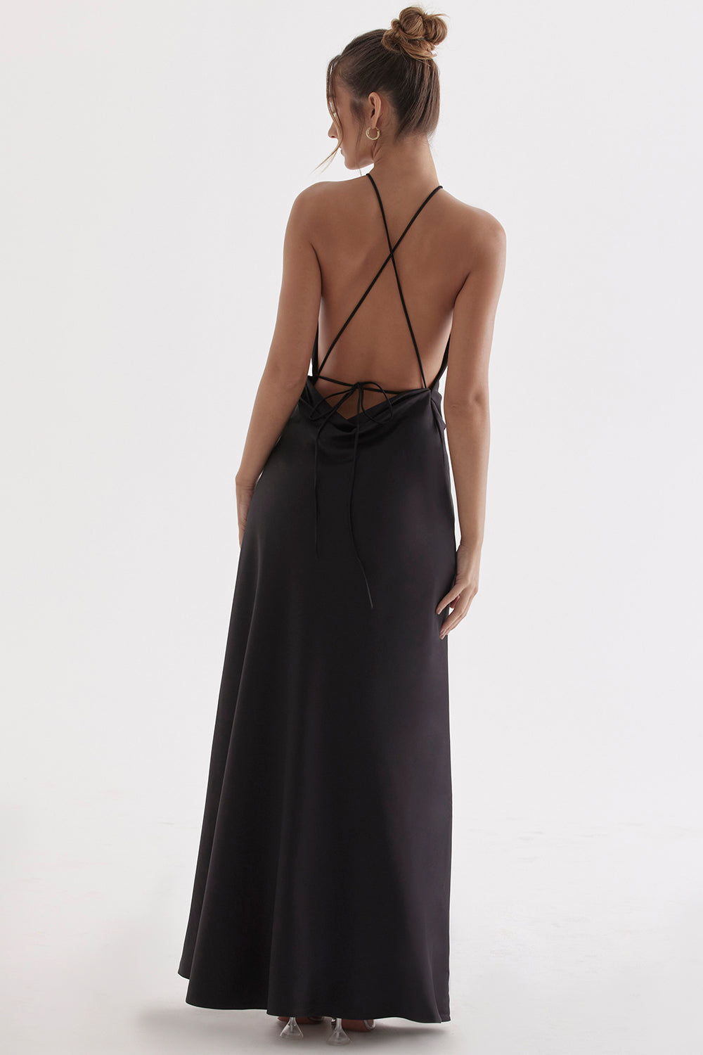 ZANAB BLACK  ASYMMETRIC THIGH SLIT MAXI DRESS - Black