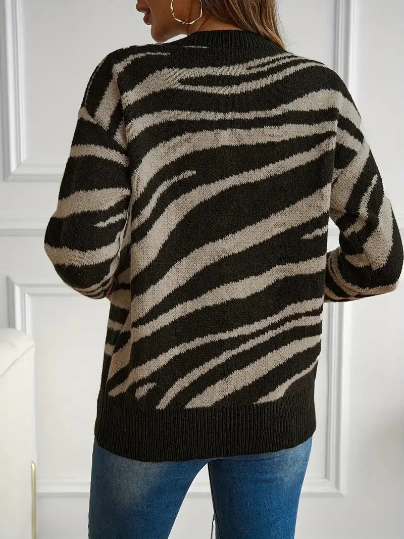 Zebra Pattern Knit Sweater